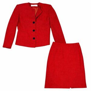 Valerie Stevens Red Wool Skirt Suit Size 6 Vintage Power Suit Set